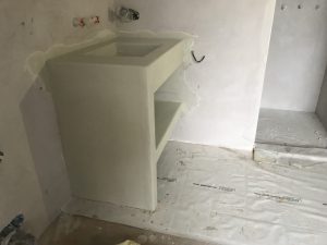 Lavabo totalement recouvert de Béton Ciré